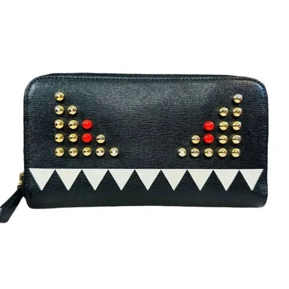 🏆Fendi Vitello Elite Studded Monster Zip Around Wallet - Picture 1 of 12